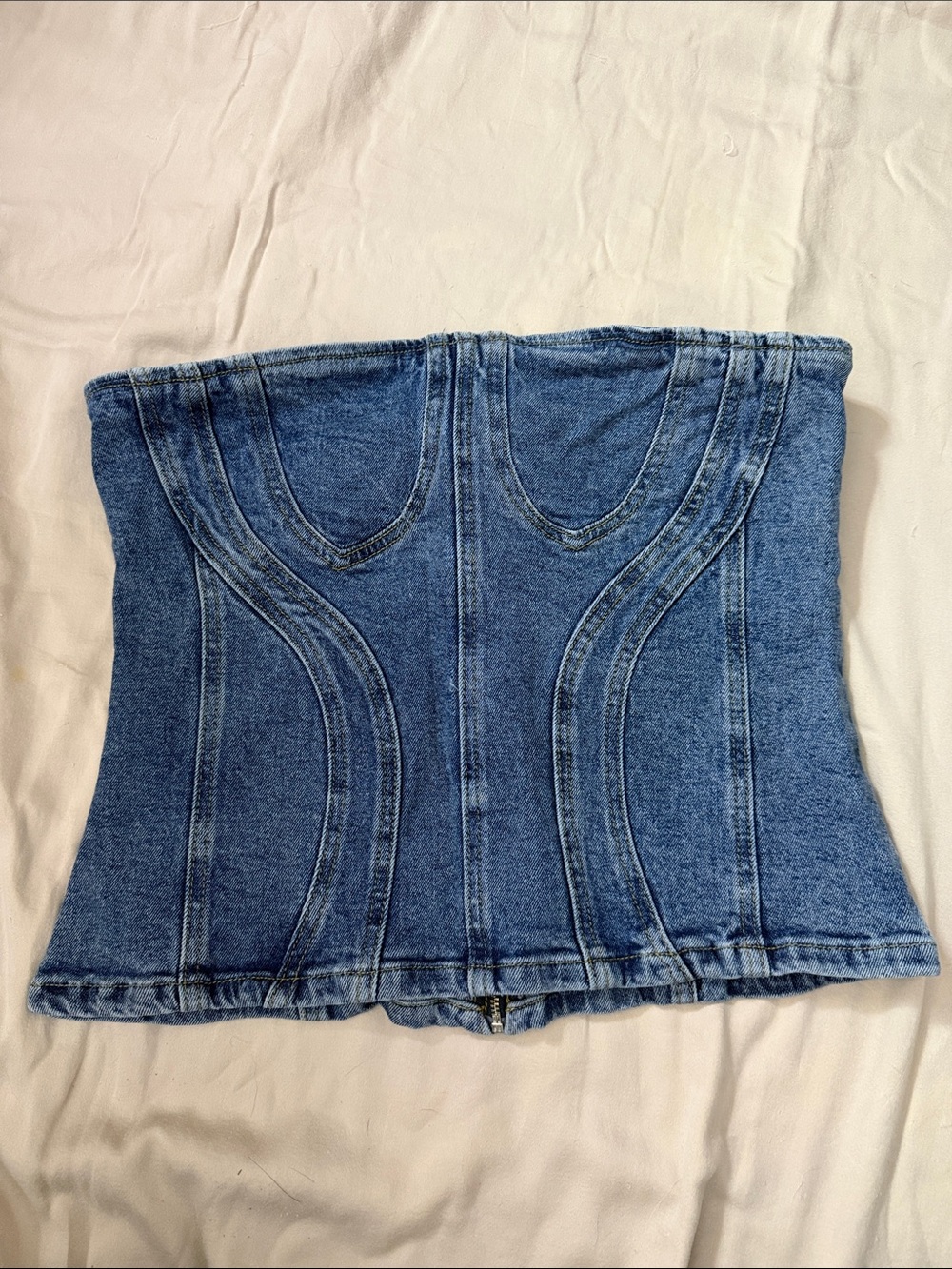 Fashion Nova Blue Denim Corset-Style Top